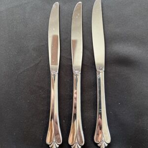 3 - Oneida ROYAL FLUTE  Serated Steak Knife Stainless Flatware Silverware
